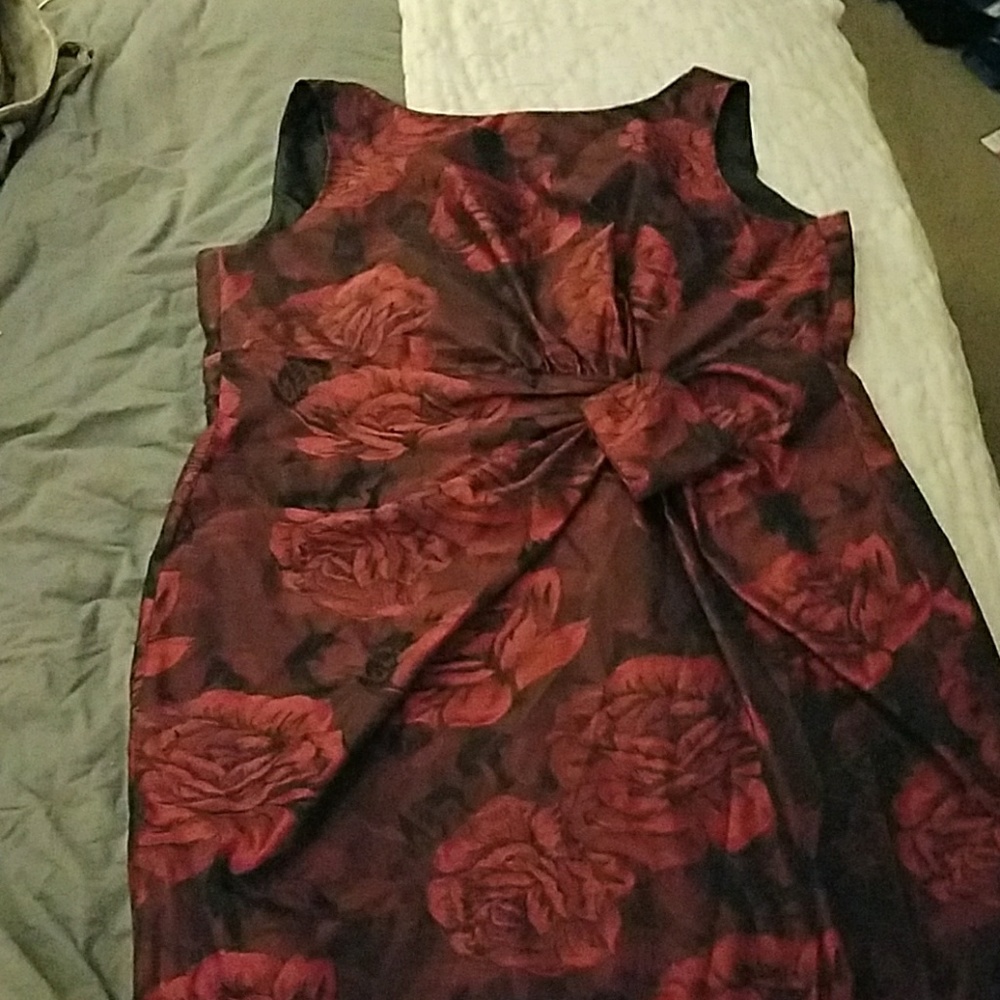 Red Floral Gathered Cocktail Dress